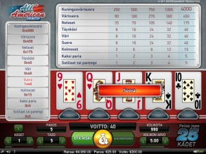 Myöskin NetEntin tuotantoa oleva All American-videopokeri